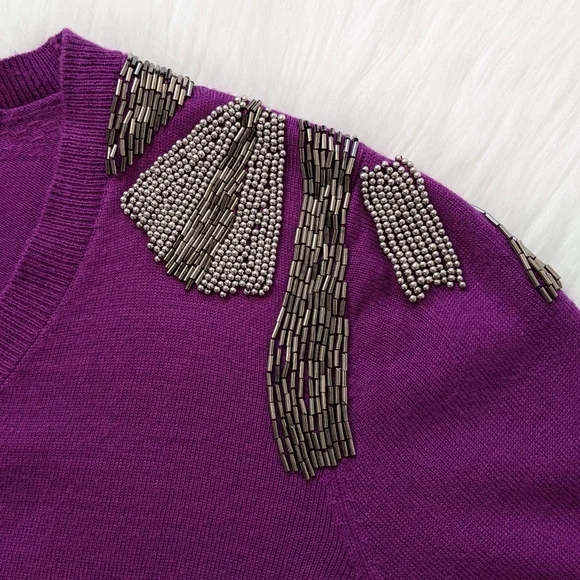 Marc Jacobs Y2K Beaded Fuchsia Wool Blend Cropped Cardigan Sweater | Size S/M* - Picture 4 of 13